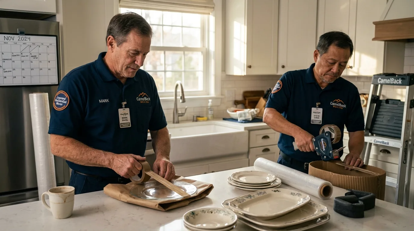 Professional crew packing kitchen dishware in West Nyack, NY